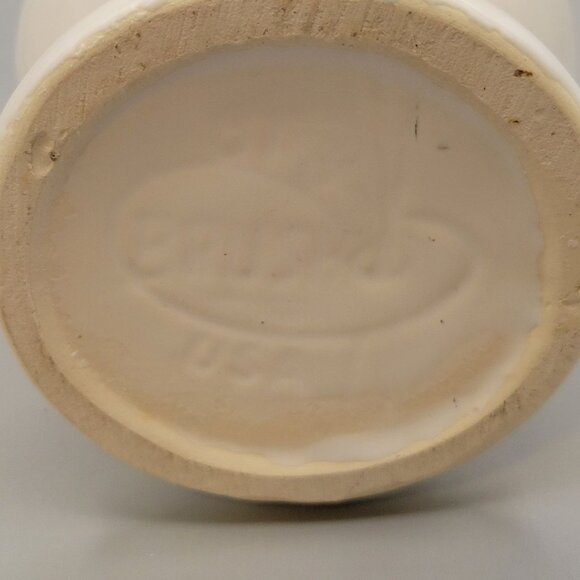 Old Brush Vase USA Pottery White Ceramic Flower Vase Tulip Edge 1940's 8" Tall - Picture 7 of 10